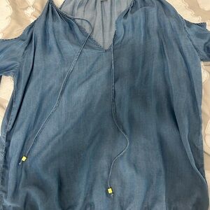 Michael Kors Denim Blue Cold Shoulder Blouse